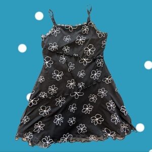 NWOT Floral Black And White Dress With Soft Mesh Overlay